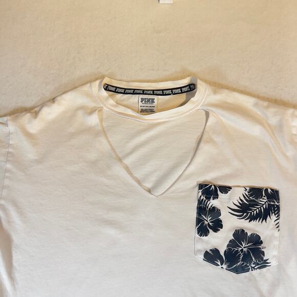 Pink by Victoria Secret Woman’s XS Long Sleeve T-Shirt Tropical Floral KeyHole - Picture 3 of 14